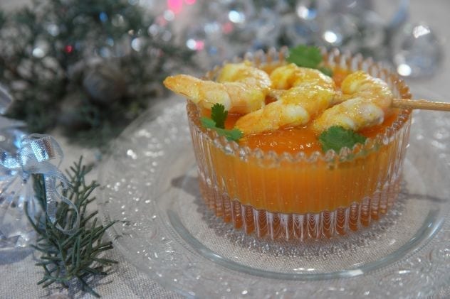 soupe de courge aux crevettes et à l'orange 