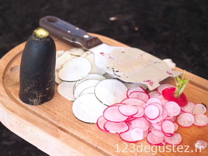 carpaccio radis noir et rose