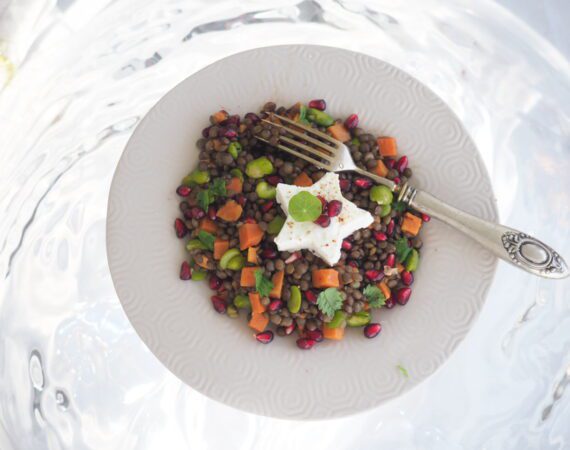 lentilles et grenade en salade