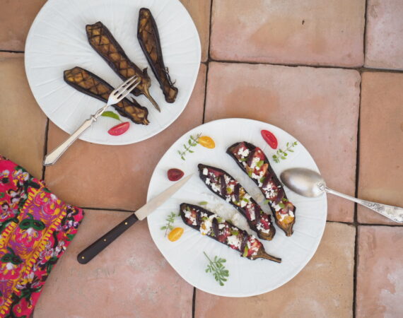 mini aubergines rôties en salade